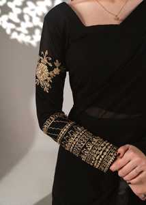 ชุดส่าหรีปักลายสวยงามสีดำ สไตล์ปากีสถาน แห้งเร็ว สำหรับผู้หญิง เหมาะสำหรับงานแต่งงานและงานปาร์ตี้ - Product Image 5