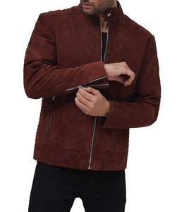 Blouson matelassé en cuir véritable marron rouge pour homme, col montant de haute qualité, broderie de lettres, logo frontal, hiver - Product Image 6