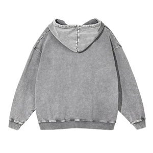 Sudadera con capucha informal de talla grande Vintage lavada de primera calidad, puño acanalado antiarrugas de algodón de peso pesado con bolsillo frontal, Jersey Unisex - Product Image 3