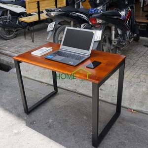 Expandable & <b>Extendable</b> Reddish-Brown Rubber <b>Wood</b> <b>Table</b> with Iron Legs (1m X 60cm 25x50mm Assembly Required) - Product Image 2