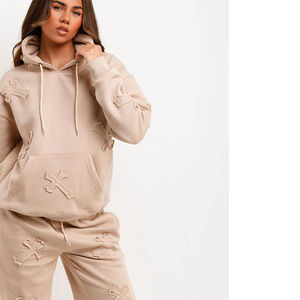 Ensemble survêtement décontracté pour femme, sweat-shirt et pantalon oversize en coton 100% léger à capuche pour l'hiver, streetwear uni avec strass - Product Image 2