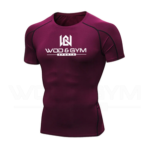 Venta al por mayor de ropa de compresión para correr de los hombres camisetas de gimnasio 100% poliéster cuello redondo media manga logotipo personalizado camisas de tela elástica - Product Image 2