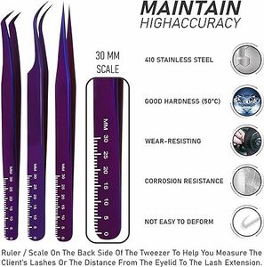 Pinzas de volumen tipo L de aislamiento recto de precisión curvada profesional, las mejores pinzas de pestañas de Plasma púrpura de acero inoxidable - Product Image 3