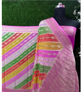 Sari en Chiffon Georgette Khaddi Pur, Tissage Banarasi, Motifs Zari Riches, Texture Fluide et Lisse, Séchage Rapide, Traditionnel - Product Image 5