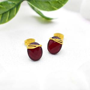 Pendientes de Granate Facetado, Pendientes de Botón Hechos a Mano con Alambre, Pendientes de Piedras Preciosas de Forma Ovalada para Mujer - Product Image 5
