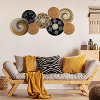 Ensemble de 8 assiettes murales en jonc de mer tissé à la main - Décoration en paille naturelle, forme ronde, motifs variés, style bohème