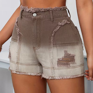 Casual Wear High Quality Mid Waist Customized Logo Distresses With Pocket Denim Shorts Light Weight Women Denim Shorts - Product Image 6
