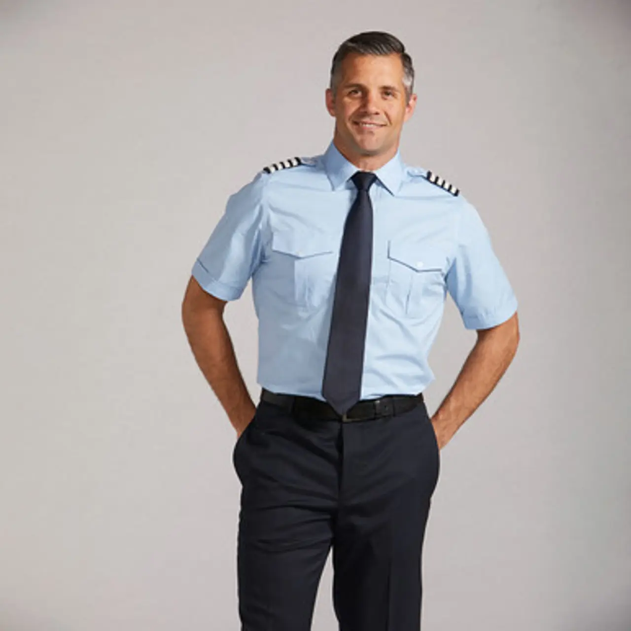 Мужская рубашка с коротким рукавом, Синяя Униформа авиакомпании с коротким рукавом, пилотная рубашка из полиэстера/хлопка, 65/35, производитель из Бангладеш