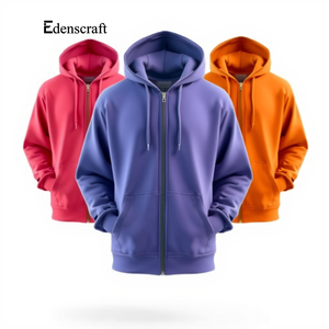 Sweat à capuche zippé de couleur unie pour hommes classiques teint uni personnalisable veste d'hiver à capuche légère en mélange de coton écologique - Product Image 2