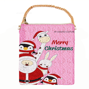 Sac à main tendance en tissu et perles fait main avec fermeture éclair, style mode, poignée souple, idéal pour Noël - Product Image 4