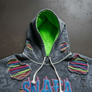 Sudadera con Capucha para Hombre, Fabricantes de Ropa Personalizada, Sudadera con Capucha Bordada Desgastada de Primera Calidad, Sudadera con Capucha Bordada con Parches Desgastados Personalizados - Product Image 6