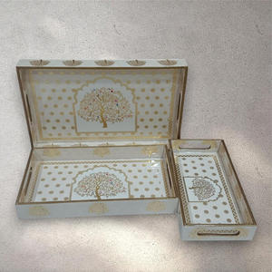 Plateau de service en bois fabriqué à la main avec plateau de gravure en or pour la... - Product Image 2