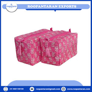 Cosmetic Bags <b>Cases</b> Travel Toiletry Indian Hand Block Printed Cotton Quilted With Padded Cotton Cosmetic Bag Set of 2 for Sale - Product Image 6