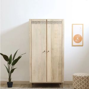 Serengeti Armario de madera de mango de 2 puertas de estilo tradicional con acabado blanco lavado para dormitorio comedor o sala de estar - Product Image 1