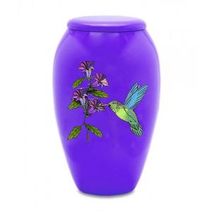 Urne de crémation en laiton de haute qualité cendres adultes finition nickel élégante conception de colibri violet vif navire commémoratif d'inhumation Prisma - Product Image 6