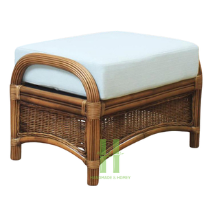 Otomano de ratán rústico con cojín blanco Taburete de ratán marrón Banco otomano de mimbre Hecho a mano y embalaje OEM en HNH Craft Factory - Product Image 1
