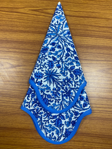 Serviettes en coton 100% imprimées en bloc de main floral indien avec des serviettes en tissu à passepoil bleu royal foncé - Product Image 6