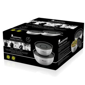 Set di 2 ciotole in acciaio inox 2024cm + 2 coperchi neri FOODIES MasterPRO - Product Image 2