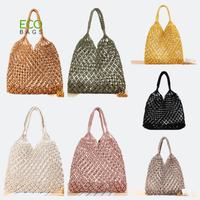 Bolsa de Mano Moderna Ecológica de Macramé, Bolsa de Hombro Reutilizable de Lona con Diseño de Letras y Logotipo Personalizado, Tamaño Mediano para Compras
