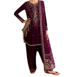 Vestido de terciopelo más popular, tela suave, bordado elegante, fabricado profesionalmente, vestido de terciopelo cultural más vendido para novia - Product Image 3