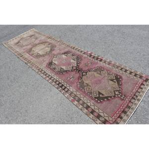 พรมปูพื้นขนาดใหญ่ลายเย็บปะสีชมพูสีน้ำตาลวินเทจขนาด3.7x12.7ฟุตยางหญ้าทะเลตุรกีสี่เหลี่ยมสำหรับห้องโถงห้องดีไซน์แบบแอบสแตรก - Product Image 3