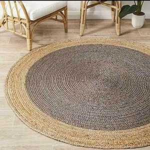 Tapis rond en jute naturel 100% Design tressé avec aspect rustique de ferme Taille personnalisable Tapis de sol disponible en ensembles - Product Image 3