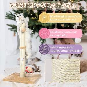 32" Tall Wood & Sisal <b>Cat</b> <b>Scratching</b> <b>Post</b> <b>for</b> Indoor <b>Cats</b> 3-in-1 Vertical Design with Plush Toys Premium Quality - Product Image 5