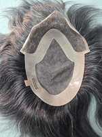 Taz Hair BD Fusion Perruque toupet en cheveux humains Remy à trame nouée à la main, base en dentelle frontale, couleur mixte 1B, patchs capillaires gris, prothèse capillaire