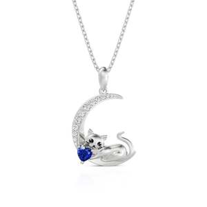 สร้อยคอ Jeulia Custom Cat Moon Birthstone - เงินสเตอร์ลิงชุบโรเดียมสีโรสโกลด์ ดีไซน์รูปหัวใจและกุญแจสุดทันสมัย - Product Image 1