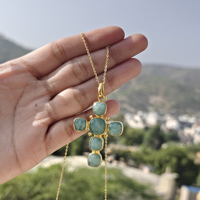 Collier pendentif en amazonite naturelle de haute qualité en forme de croix pour cadeau de fête plaqué or 18 carats bijoux spirituels collier religieux