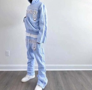 Manufacturer's Slim Fit <b>Blue</b> 2-Piece <b>Men's</b> Tracksuits Soft 100% Cotton Vintage Chenille Embroidery Sweat Suit Sets - Product Image 6