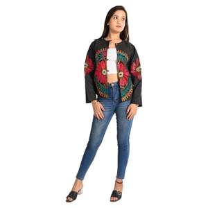 Veste en jean réversible teinte à la main pour femme, broderie bohème, design indien, tendance, décontractée, pour toutes les saisons, doublure en coton - Product Image 1