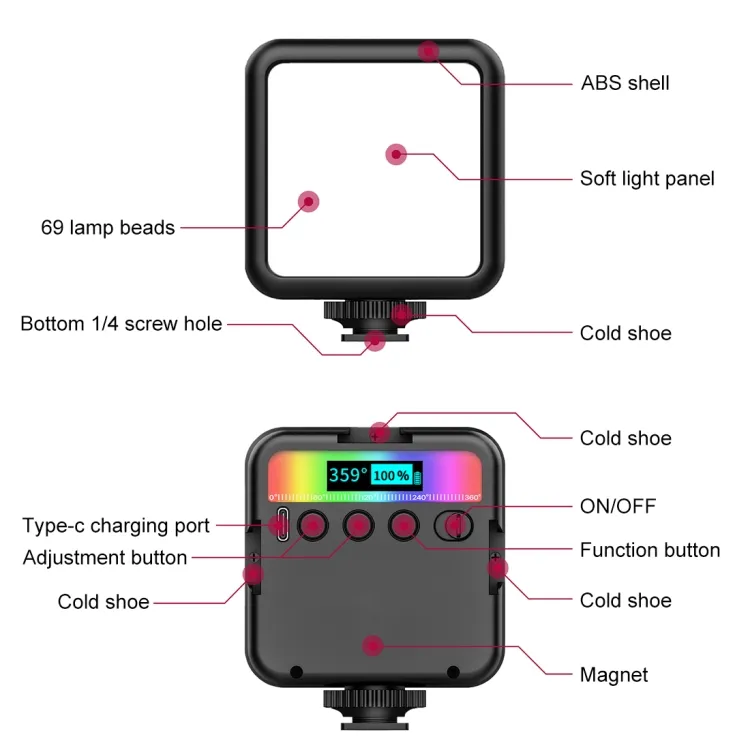 PULUZ lampu kamera RGB Full Color, lampu Fill kecantikan saku RGB portabel untuk YouTube, TikTok