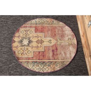 Alfombra turca, alfombra vintage de 2.6x2.6 pies, geométrica morada y verde con elementos florales. - Product Image 5