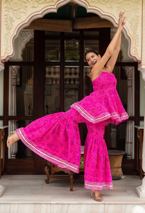 Algodón Casual GULABI GALIYAN PINK BANDHEJ GEORGETTE SHARARA SET GORGETTE DUPATTA Hollow Sharara Set - Product Image 4