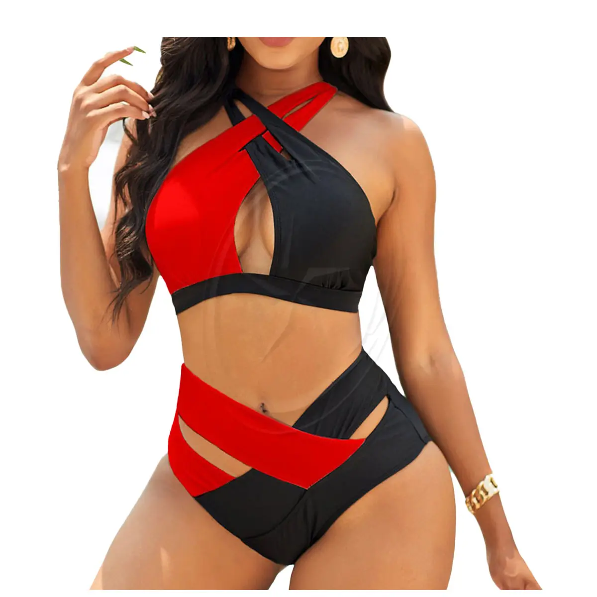 Women High Cut Bikini Sets Ladies Patchwork Swimsuit Sexy Push Up Swimwear Summer New Hollow Out Bathing Suits