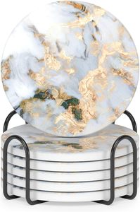 Customizable Classic Style Bamboo & Marble Spliced Round Cup <b>Coaster</b> Premium Drink <b>Coaster</b> Set - Product Image 6