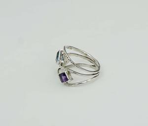 แหวนเปิดสีเงินสเตอริงแข็งแบบ925หินอัญมณีทรงสี่เหลี่ยมดีไซน์ซิกแซกกรอบการตั้งค่าคุณสมบัติพลอยบุษราคัมสีฟ้าซิทิสต์ - Product Image 2