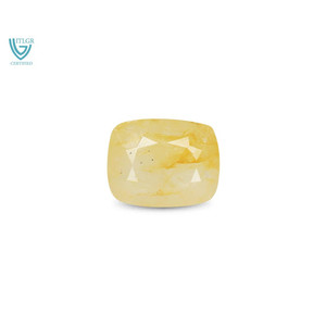 พลอยแซฟไฟร์สีเหลืองธรรมชาติ (พุทธาราช) ขนาด 6.16 กะรัต - เจียระไนทรงมรกต สีน้ำตาล พลอยหลวม ผลิตในห้องปฏิบัติการ ผ่านการอบด้วยความร้อน ความสูง 8 มม. - Product Image 1