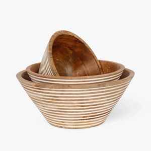 Bol à salade en bois avec intérieur émaillé, motif abstrait noir et blanc, coupe poire, style art moderne, pour cuisines contemporaines - Product Image 3