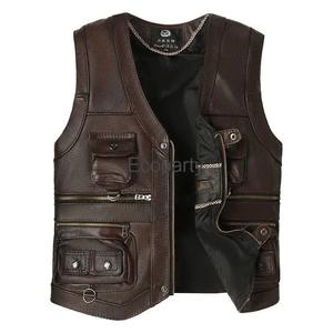 Gilet en cuir d'hiver pour homme, veste sans manches à bouton unique, style steampunk, vestes de moto décontractées, plusieurs poches, col montant - Product Image 2
