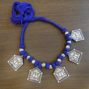 Jeweljunk 1111503B Tribal Necklace Silver Plated with Blue Thread <b>Fashion</b> <b>Pendants</b> & <b>Charms</b> - Product Image 1