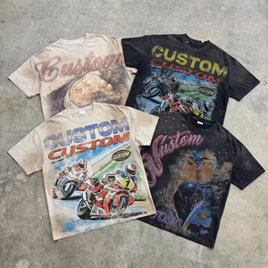 T-shirt Homme Oversize Personnalisé 100% Coton Streetwear Hip Hop avec Impression DTG et Strass Effet Vieilli - Product Image 1