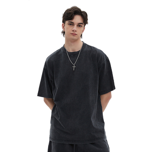 T-shirt épais délavé à l'acide pour hommes, t-shirt 100% coton surdimensionné de luxe délavé T-shirt vintage uni blanc pour hommes, vente en gros - Product Image 1