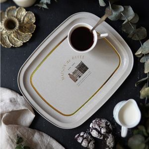 Cafetería Kontensan Vintage©-Inspirado Diseño de textura de lino Bandeja rectangular de metal de 235x305mm Bandeja de café de madera decorativa elegante - Product Image 4