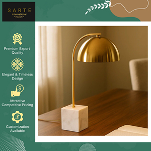 Thiết kế thanh lịch LED Brass đèn bàn với rắn bằng đá cẩm thạch trắng cơ sở DC/AC Powered Dimmable hiện đại sang trọng cho nhà văn phòng & phòng ngủ - Product Image 3