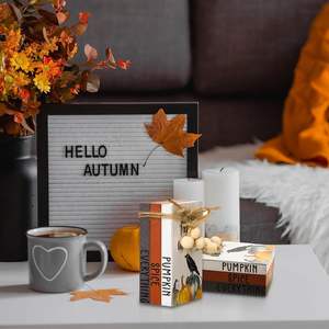 3 Pcs Thanksgiving Fall Decor pour la maison Mini Book Wood Tiered Tray Decor Halloween Autumn Book Stack Bundle - Product Image 4