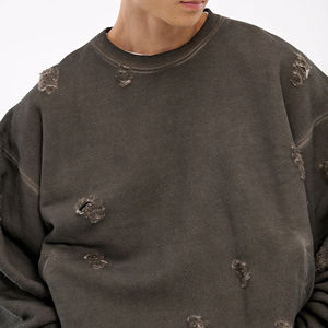 OEM personalizado peso pesado desgastado buena calidad cuello redondo pulóver sudadera para hombres hecho Pakistán desgastado de gran tamaño - Product Image 5