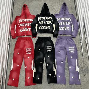 Pantalon évasé personnalisé des fabricants de vêtements survêtement Vintage lavage à l'acide soleil délavé imprimé bouffant coton jogging survêtements hiver - Product Image 1