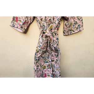Handmade Indian Vintage Floral Print Hand Embroidery Cotton Robe Elegant <b>Thermal</b> Style Lightweight Soft Breathable Women's - Product Image 5